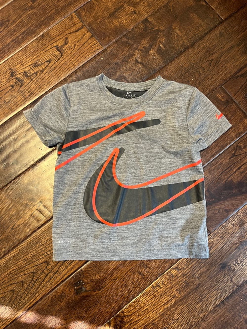 Nike Gray Short Sleeve Tee with Black and Red Swoosh
